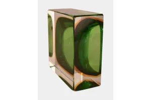 Cuenco Sommerso grande de cristal verde de Murano Flavio Poli, Italia, años 70